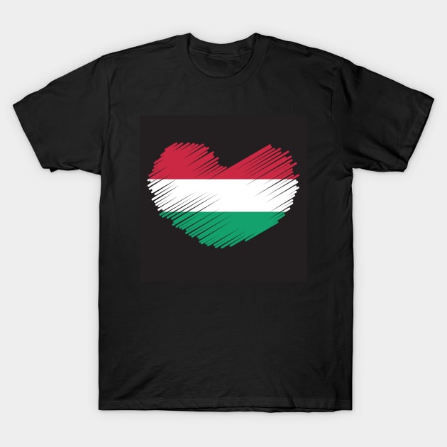 Hungary Heart Design Flag T-Shirt by Sanu Designs